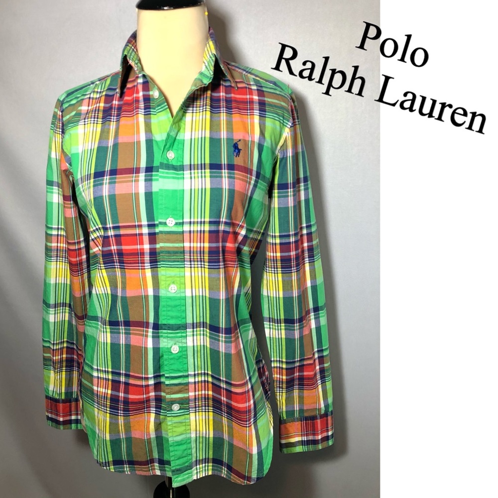 Ralph Lauren Sport Green Plaid Shirt sz 6